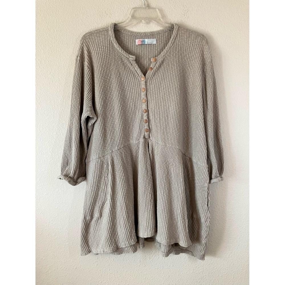 FREE PEOPLE BEACH Blossom Button-up Tunic Dress L Ribbed Oversized Boho Beach